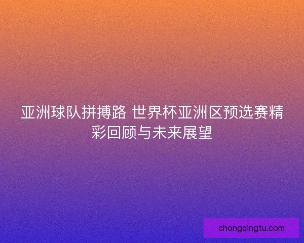 亚洲球队拼搏路 世界杯亚洲区预选赛精彩回顾与未来展望